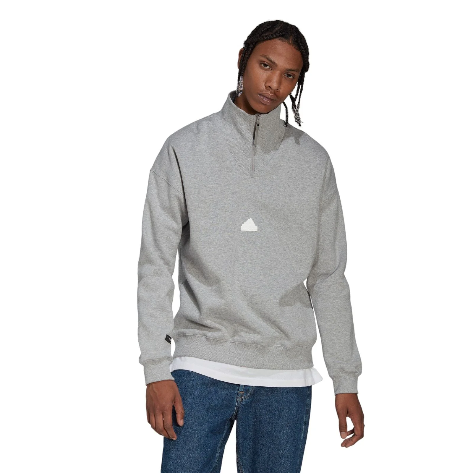 adidas 1/4 Zip Fleece Sweatshirt - Medium Grey Heather - Image 2