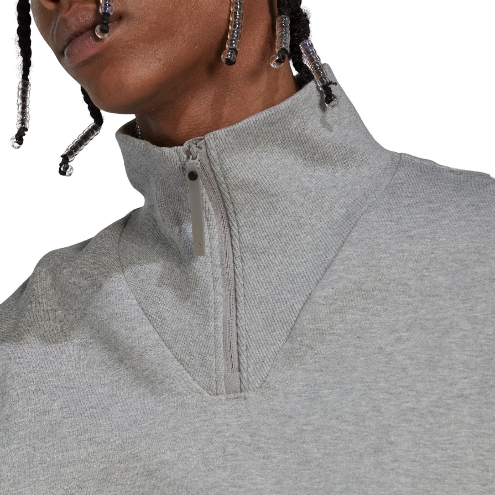adidas 1/4 Zip Fleece Sweatshirt - Medium Grey Heather - Image 4