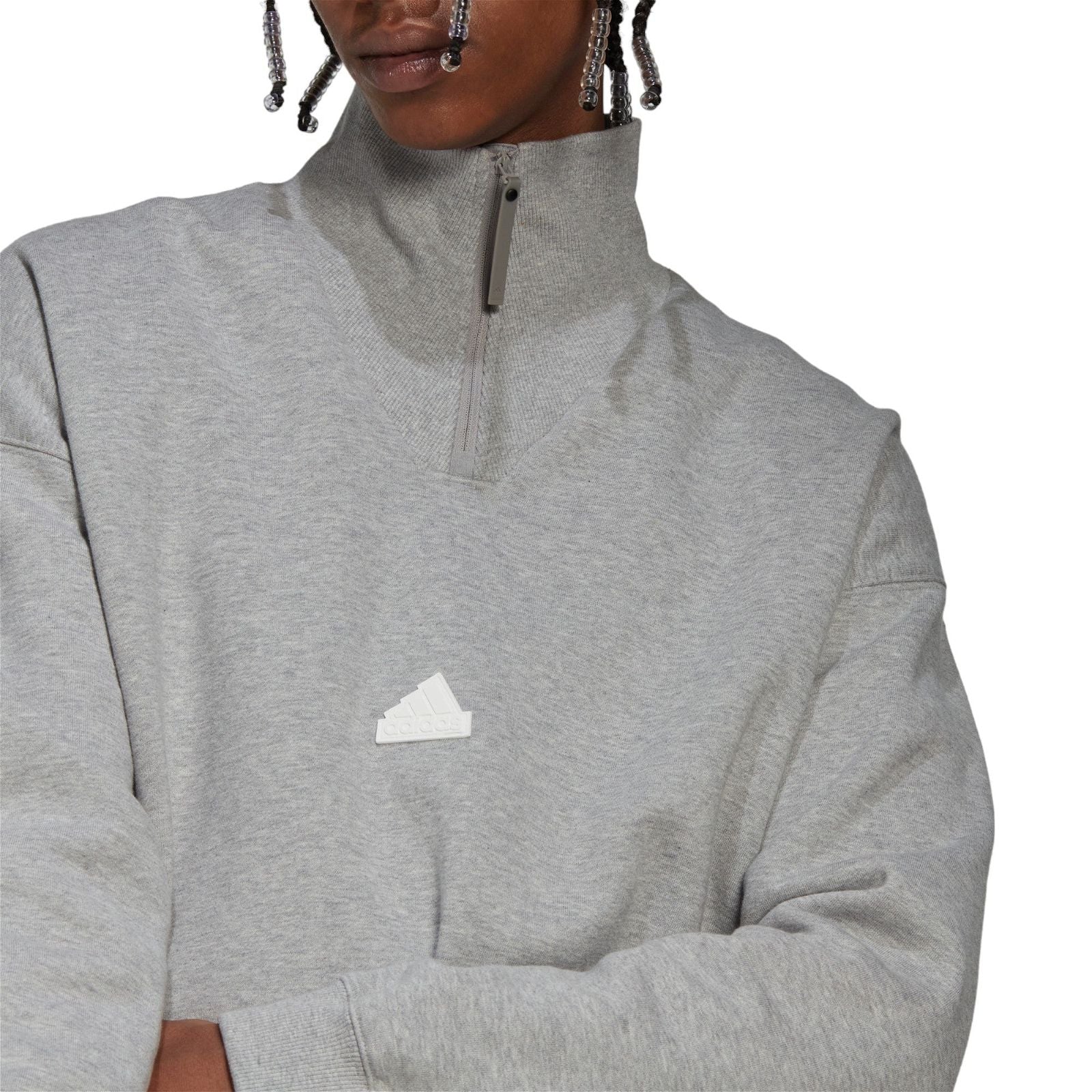adidas 1/4 Zip Fleece Sweatshirt - Medium Grey Heather - Image 5