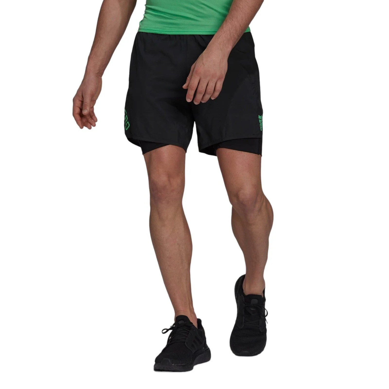 adidas adizero AEROREADY 2in1 Shorts - Black / Semi Screaming Green - Image 2