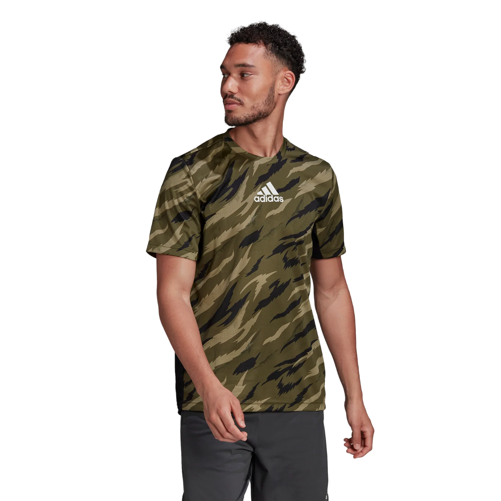 adidas AEROREADY Feelstrong Camo Sport Tee - Green - Image 2