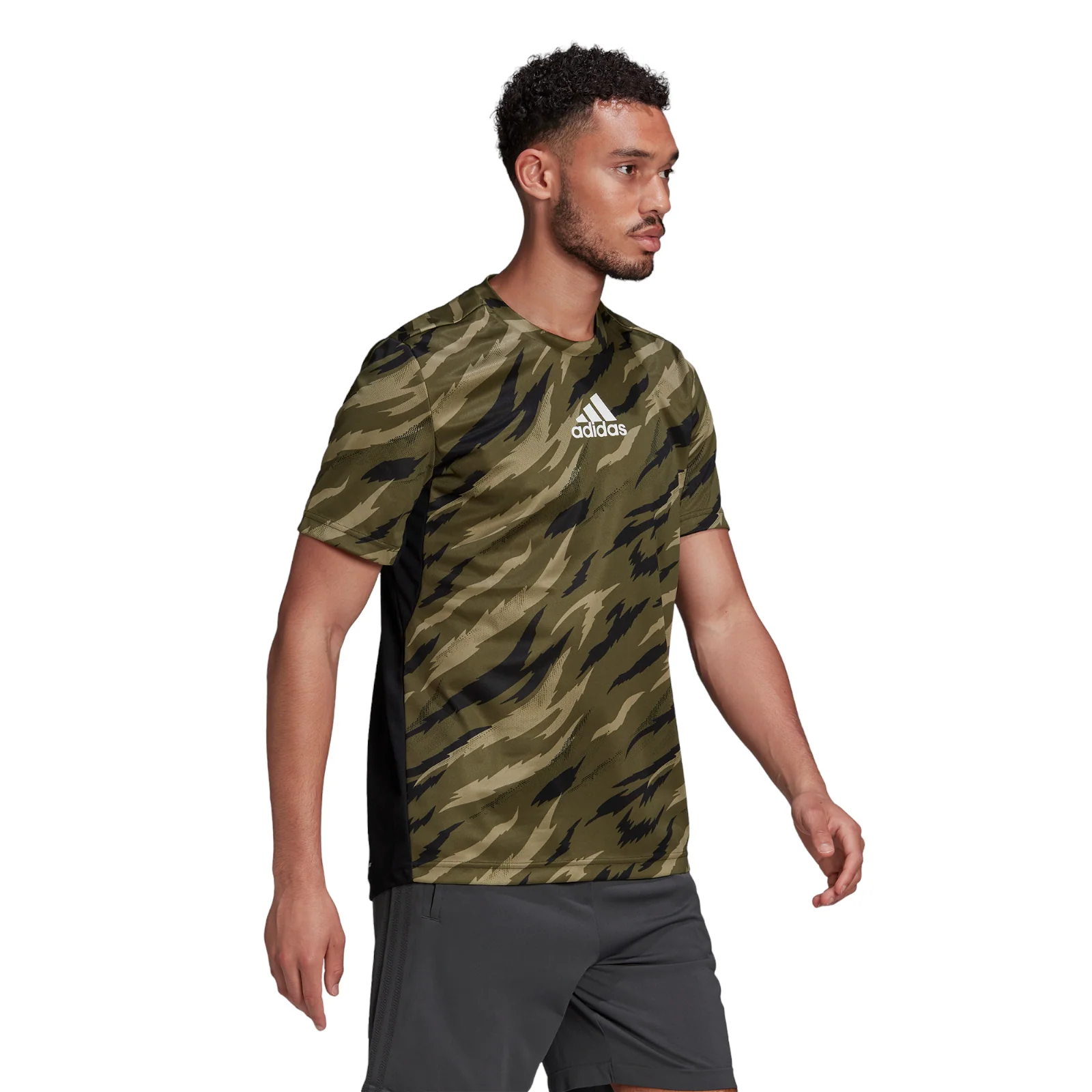 adidas AEROREADY Feelstrong Camo Sport Tee - Green - Image 4