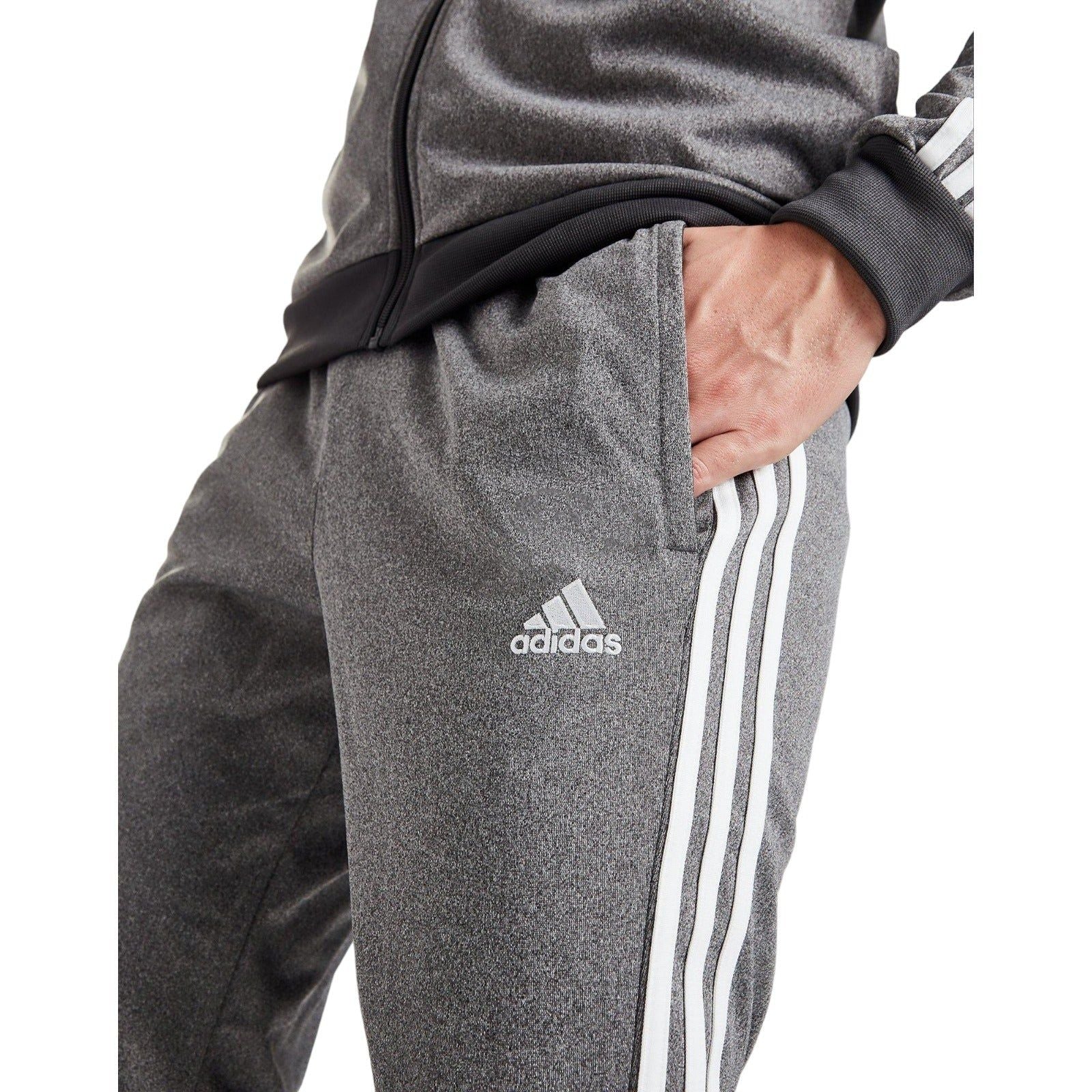 adidas Badge Of Sport 3-Stripes Fleece Tracksuit - Grey Marl - Image 4
