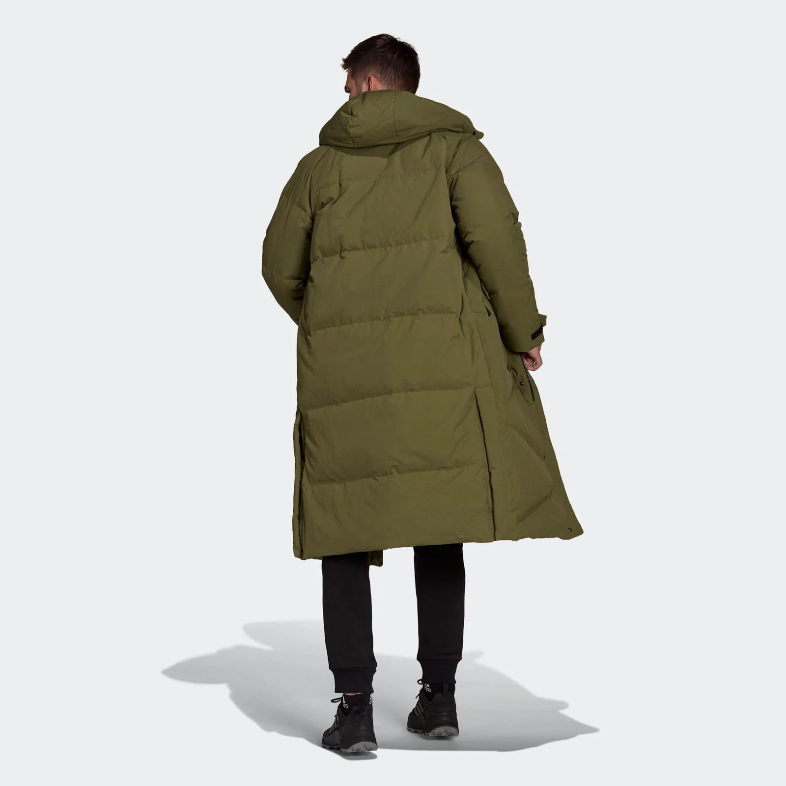 adidas Big Baffle Long Down Parka Coat - Focus Olive - Image 3
