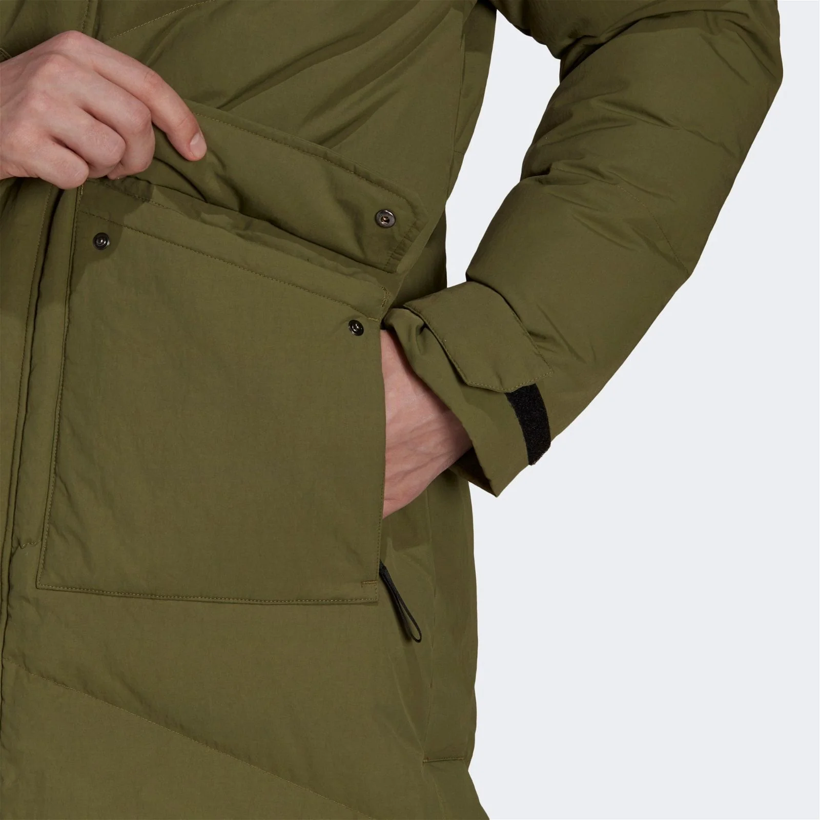 adidas Big Baffle Long Down Parka Coat - Focus Olive - Image 4