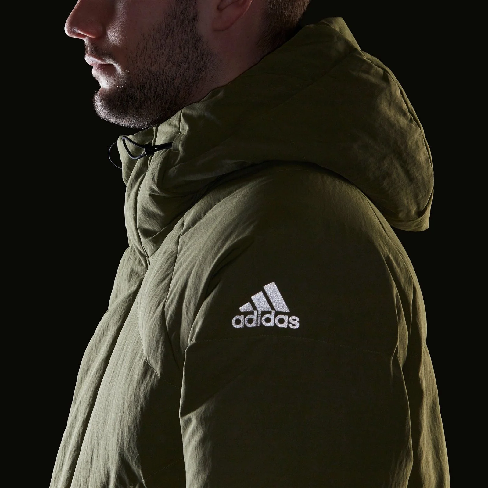 adidas Big Baffle Long Down Parka Coat - Focus Olive - Image 6