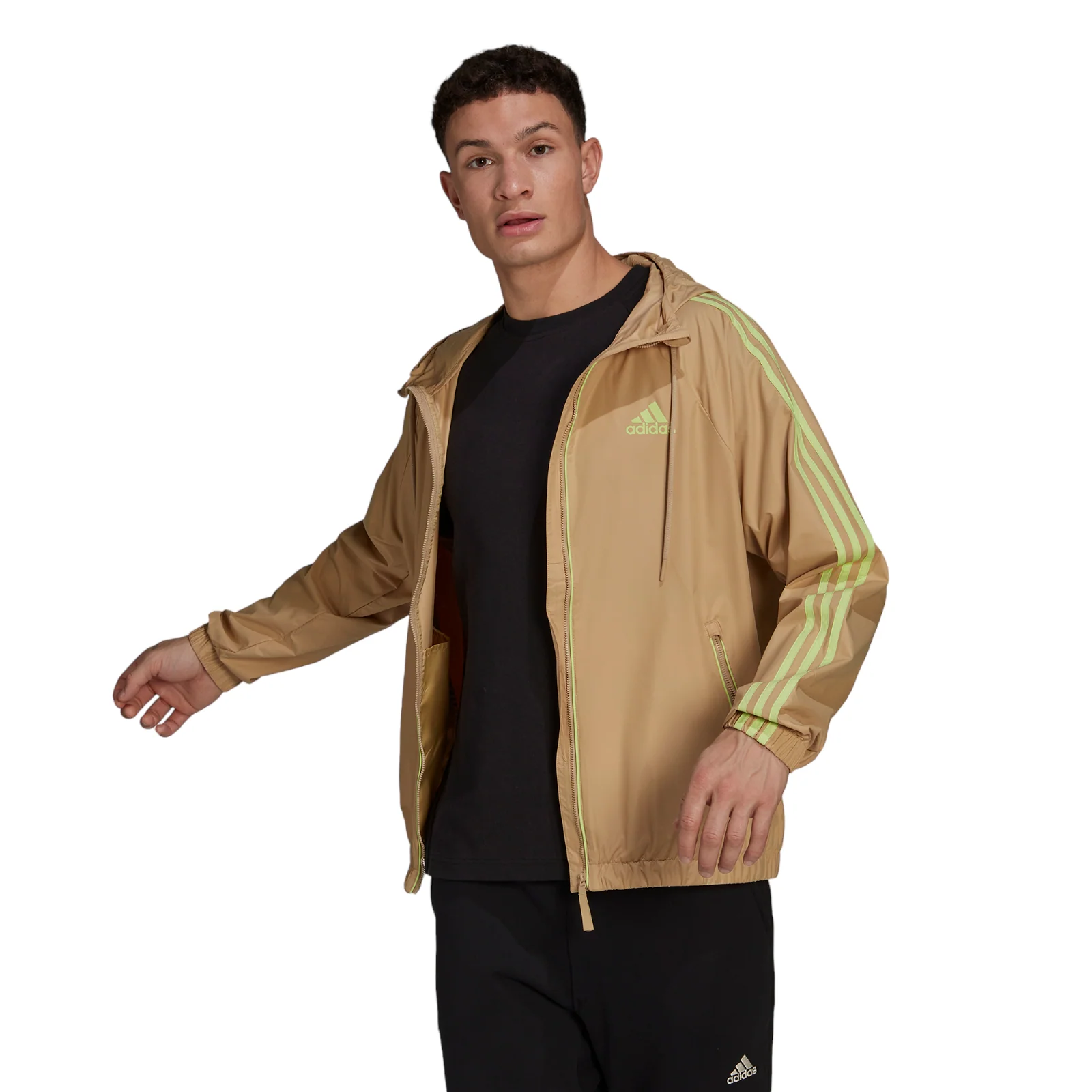 adidas BSC 3-Stripes Wind Jacket - Beige Tone / Pulse Lime - Image 2