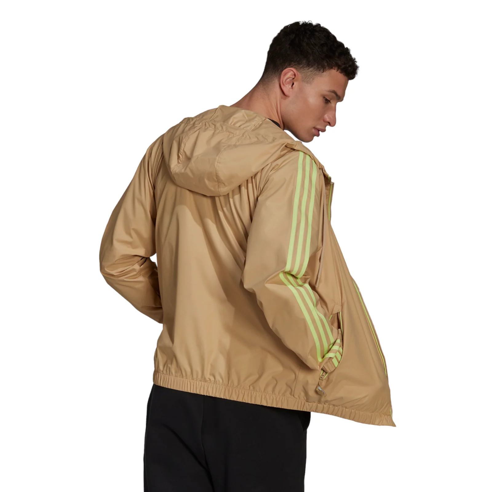 adidas BSC 3-Stripes Wind Jacket - Beige Tone / Pulse Lime - Image 3