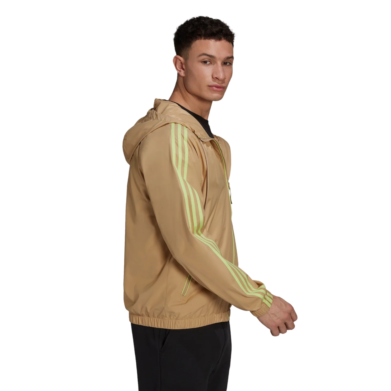 adidas BSC 3-Stripes Wind Jacket - Beige Tone / Pulse Lime - Image 4