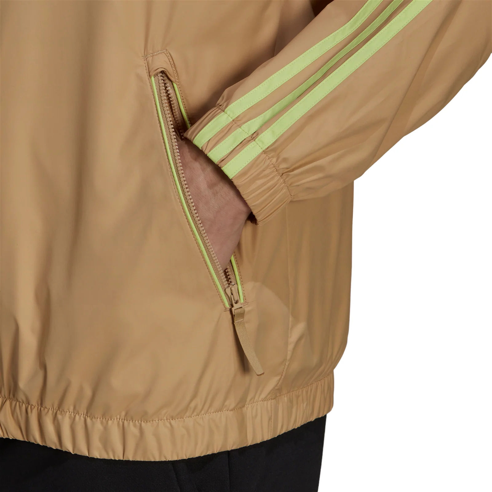 adidas BSC 3-Stripes Wind Jacket - Beige Tone / Pulse Lime - Image 5