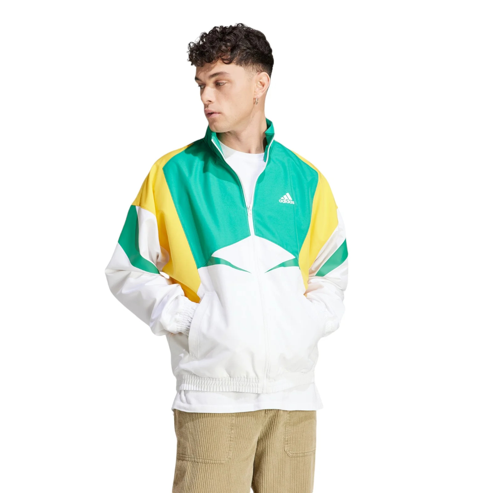 adidas Colourblock Track Top Jacket - White / Court Green - Image 2