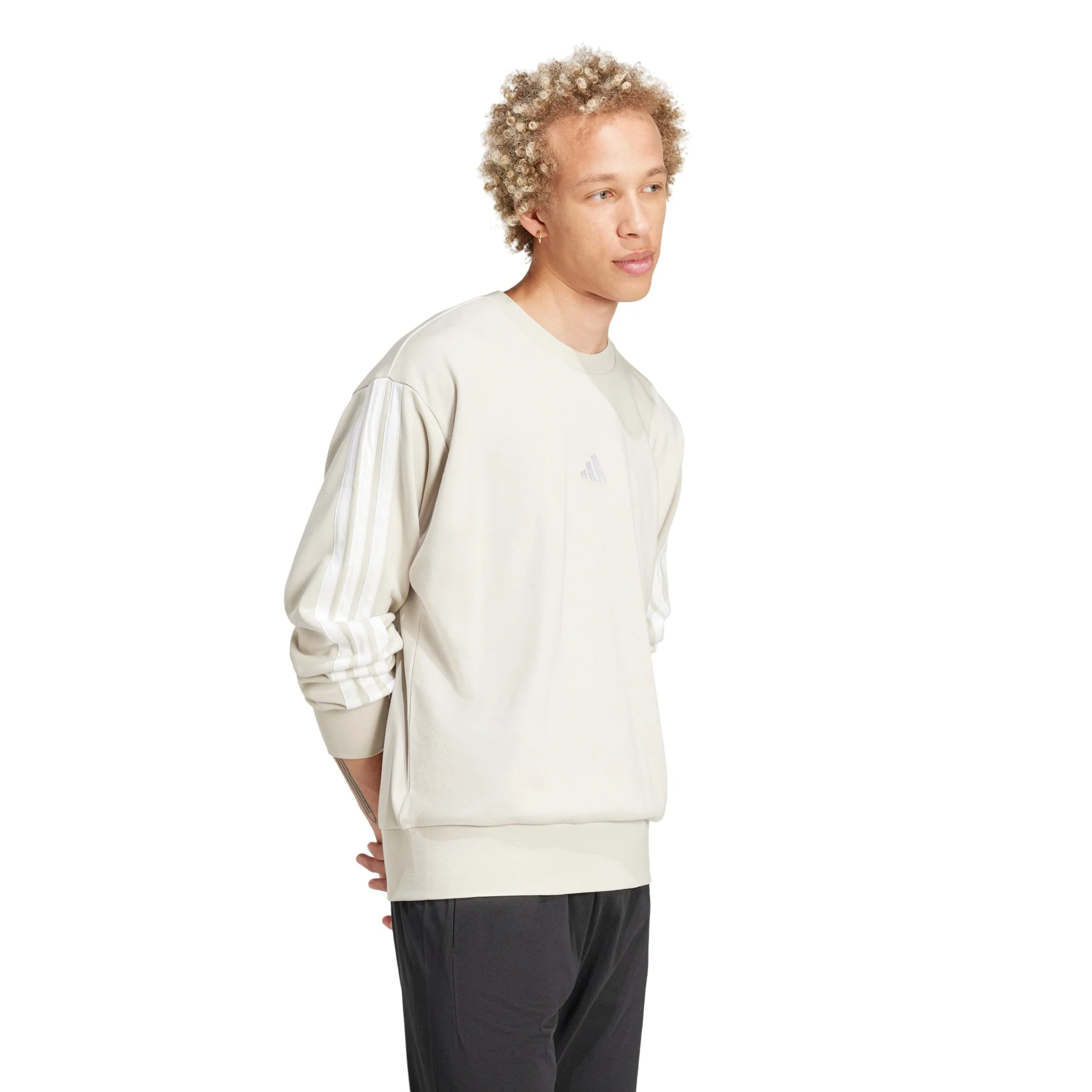 adidas Essentials 3-Stripes French Terry Sweatshirt - Beige - Image 4