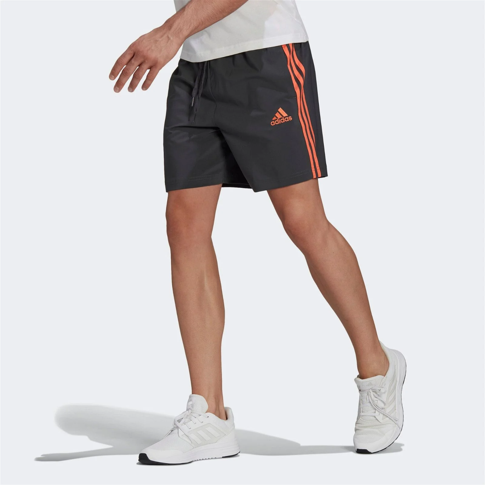 adidas Essentials Chelsea 3 Stripes Shorts - Grey / Orange - Image 2