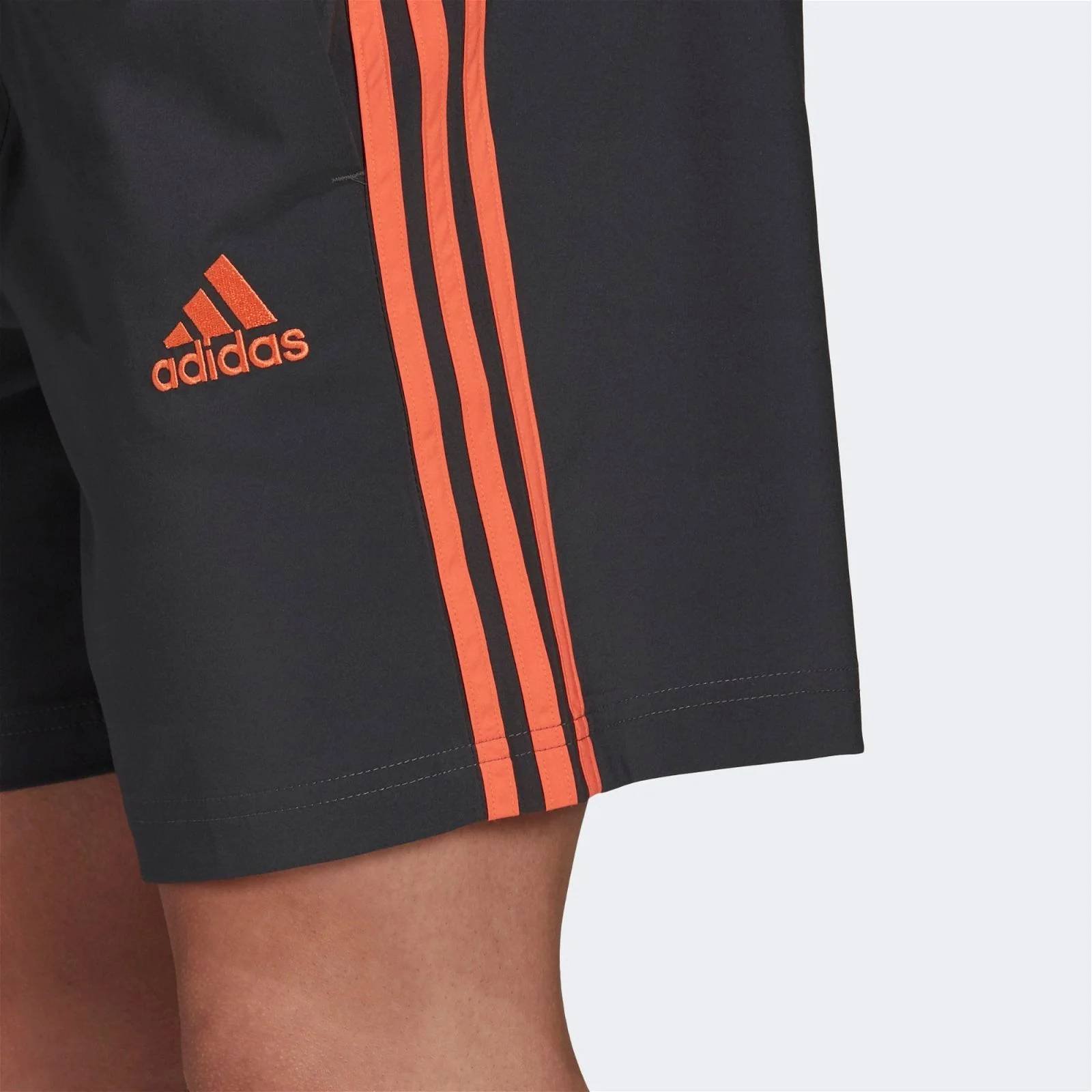 adidas Essentials Chelsea 3 Stripes Shorts - Grey / Orange - Image 3