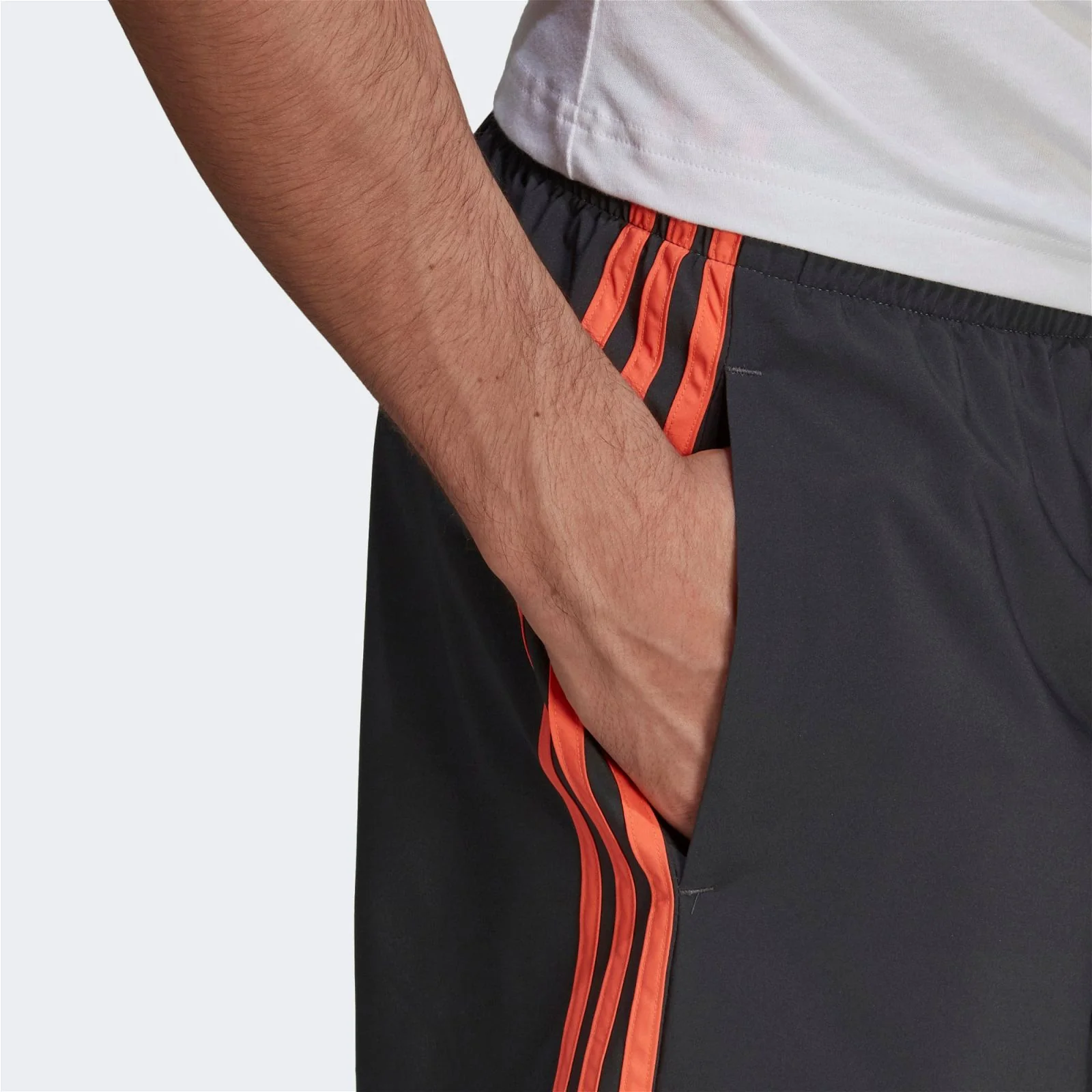 adidas Essentials Chelsea 3 Stripes Shorts - Grey / Orange - Image 4
