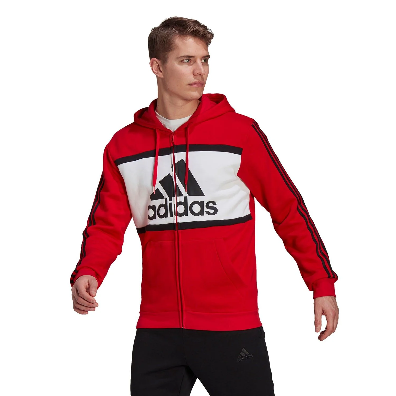 adidas Essentials Colorblock Logo Hoodie - Red - Image 2