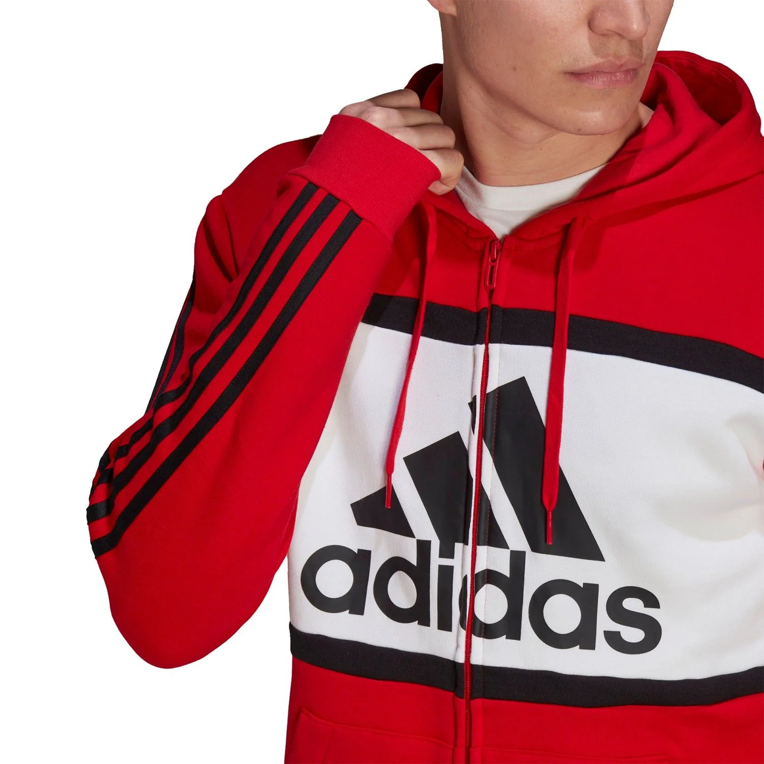 adidas Essentials Colorblock Logo Hoodie - Red - Image 4