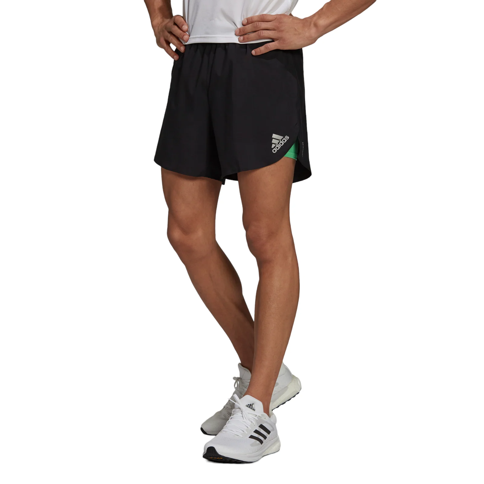 adidas Fast 2-in-1 Primeblue Shorts - Black / Semi Screaming Green - Image 2