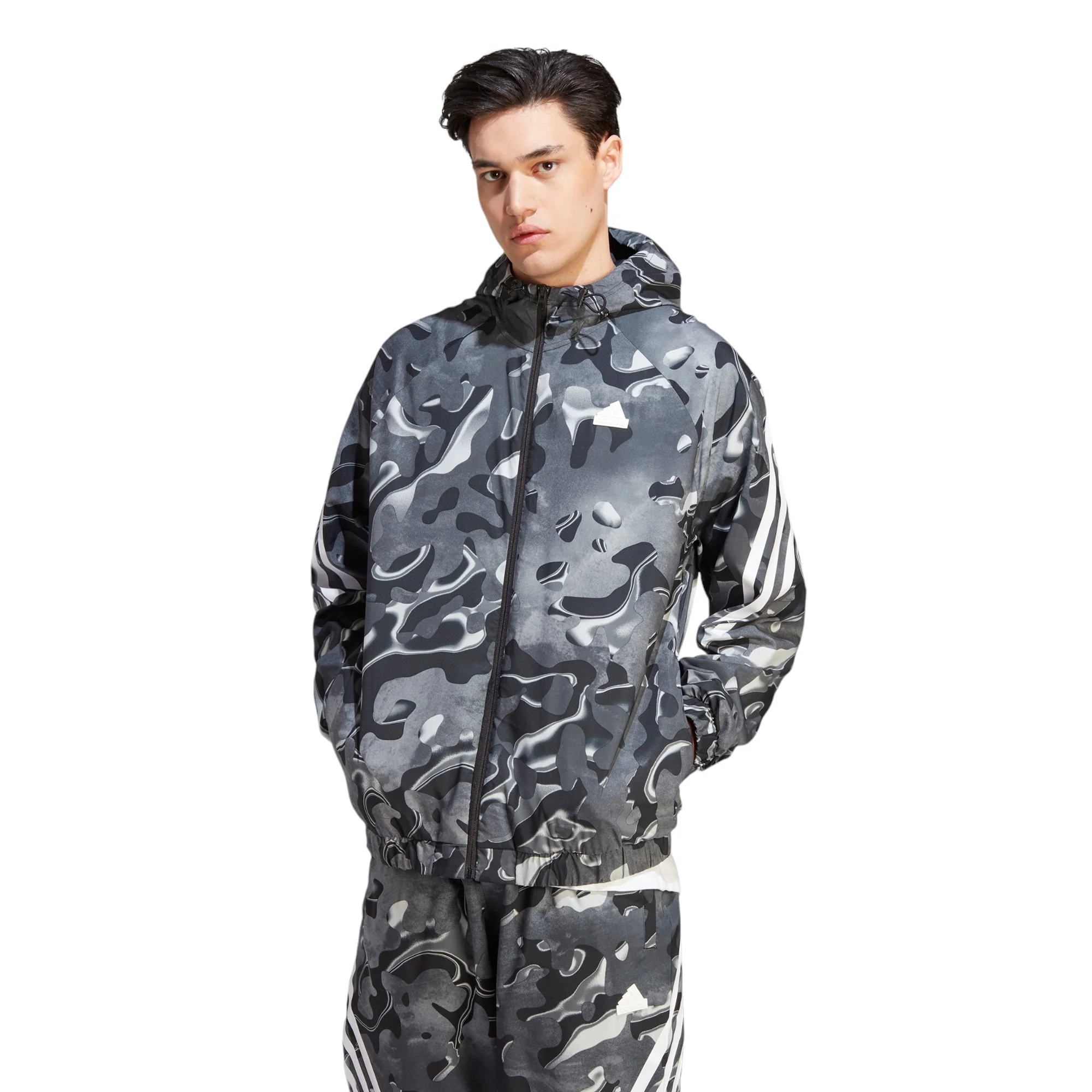 adidas Future Icons Allover Print Full-Zip Hoodie - Black / White - Image 2