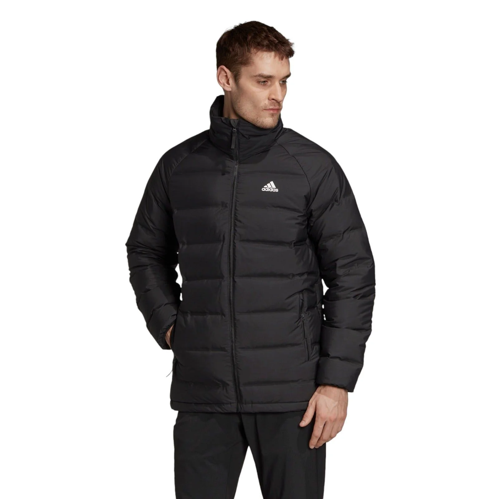 adidas Helionic Mid-Length Mens Down Jacket Winter Padded Coat - Black - Image 2