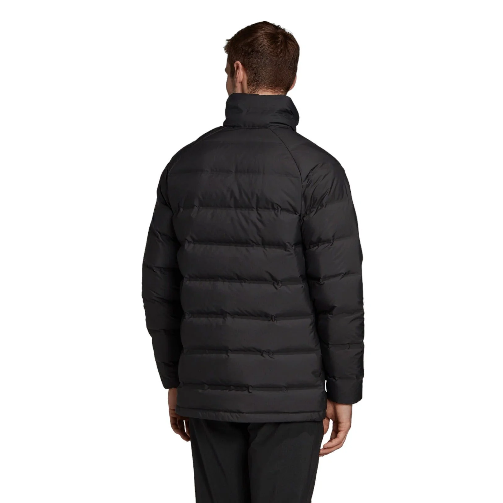 adidas Helionic Mid-Length Mens Down Jacket Winter Padded Coat - Black - Image 3