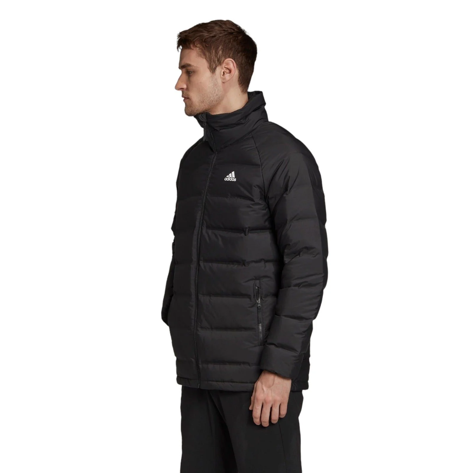adidas Helionic Mid-Length Mens Down Jacket Winter Padded Coat - Black - Image 4