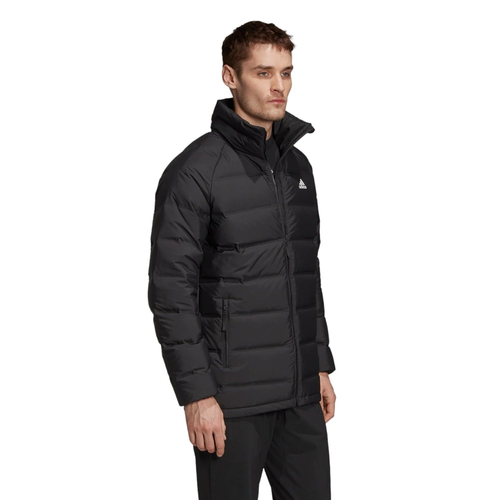 adidas Helionic Mid-Length Mens Down Jacket Winter Padded Coat - Black - Image 5