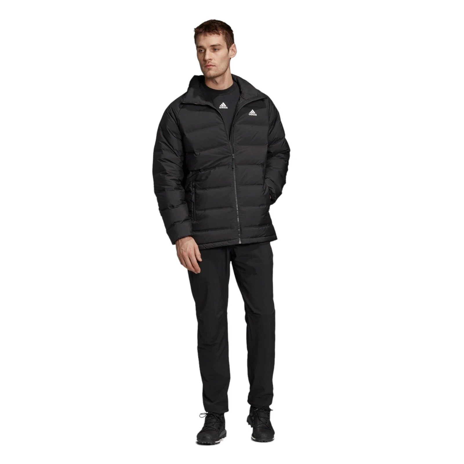 adidas Helionic Mid-Length Mens Down Jacket Winter Padded Coat - Black - Image 6