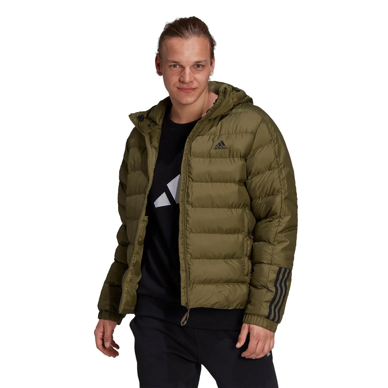adidas Itavic 3-Stripes Midweight Hooded Jacket - Focus Olive - Image 2