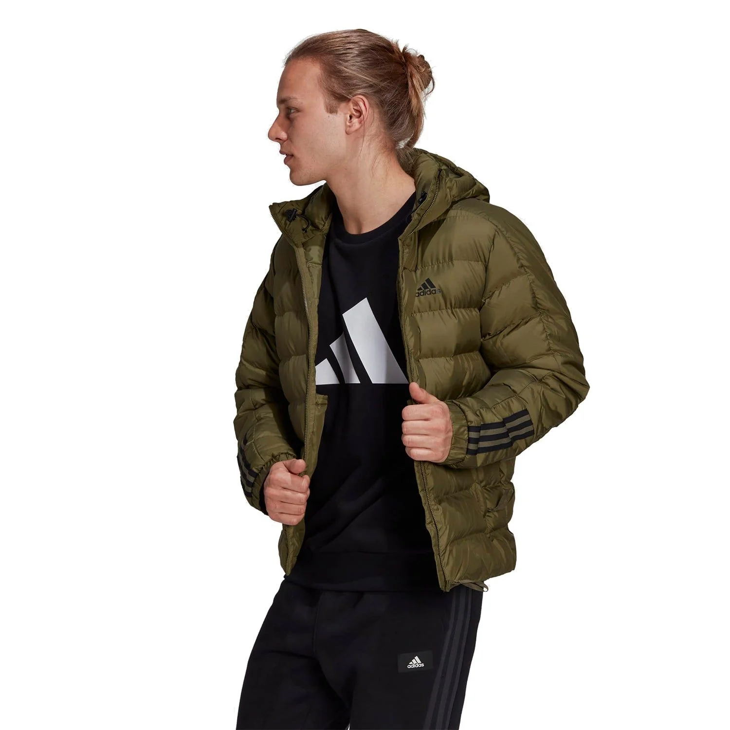 adidas Itavic 3-Stripes Midweight Hooded Jacket - Focus Olive - Image 3