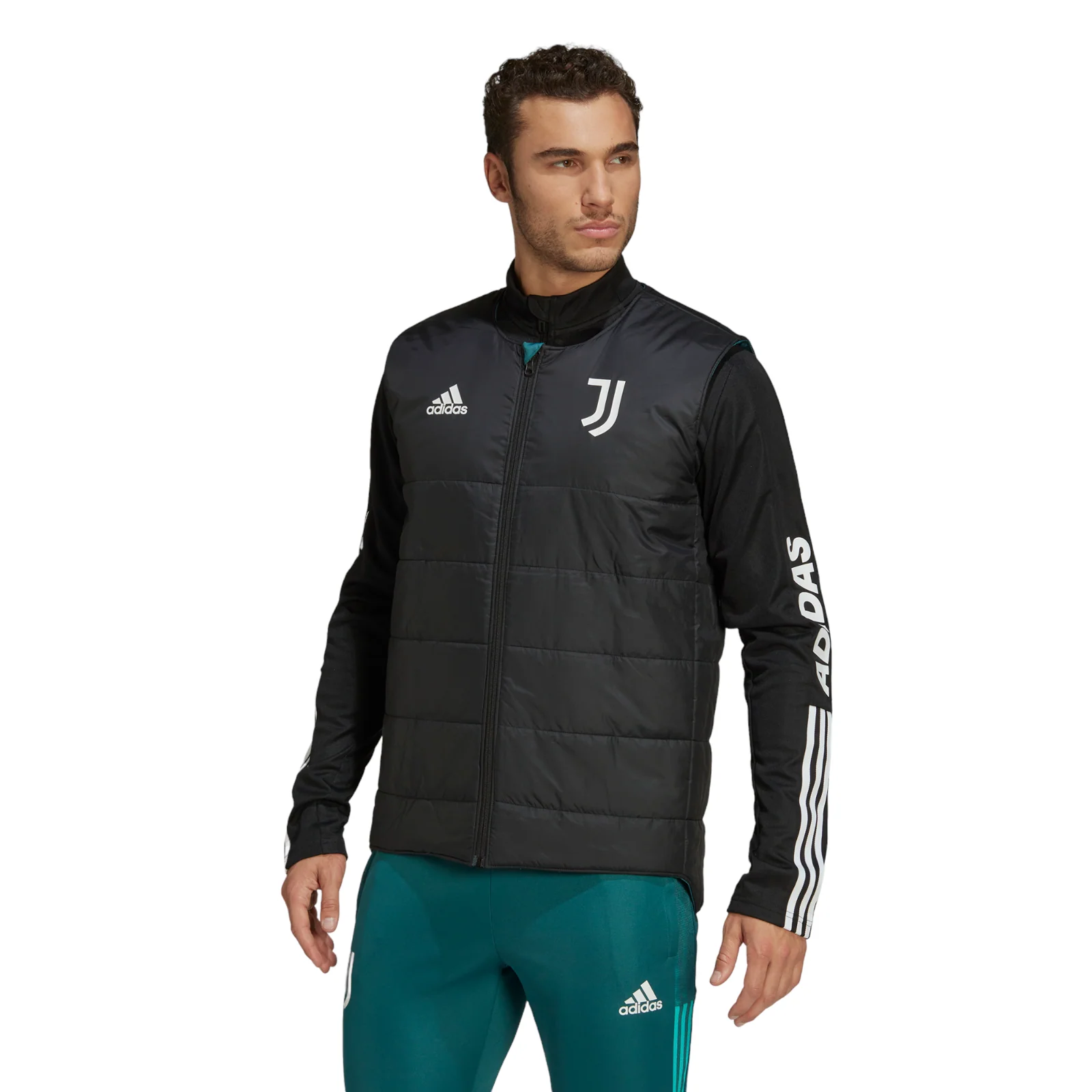 adidas Juventus Condivo 22 Reversible Padded Vest Gilet - Tech Green / Black - Image 5