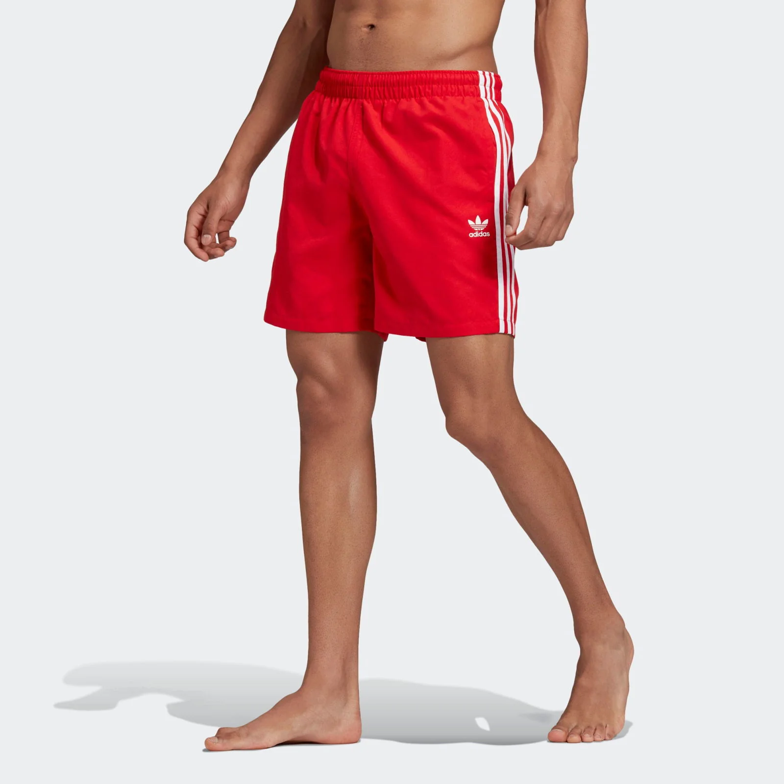 adidas Originals 3 Stripe Swim Shorts - Red - Image 3