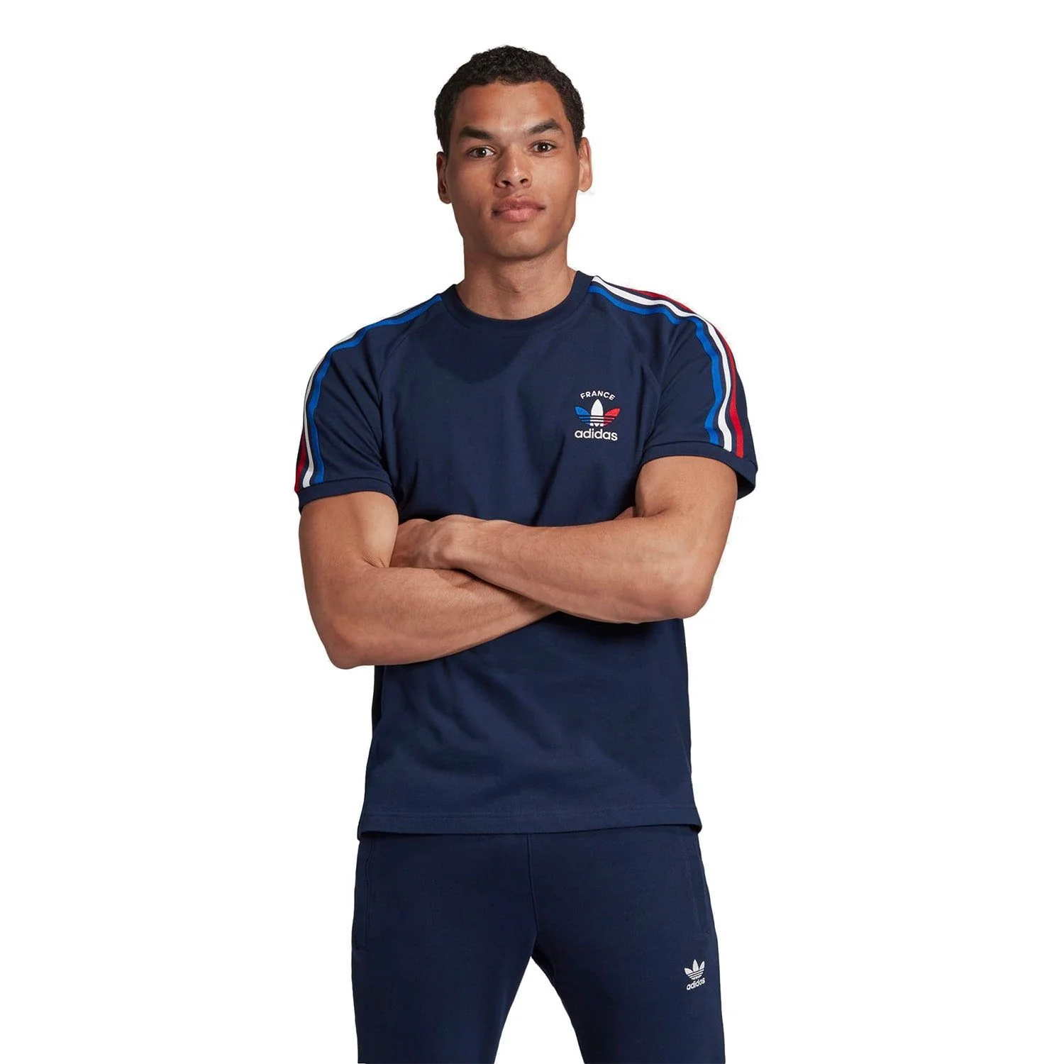 adidas Originals 3-Stripes France Tee - Navy - Image 4
