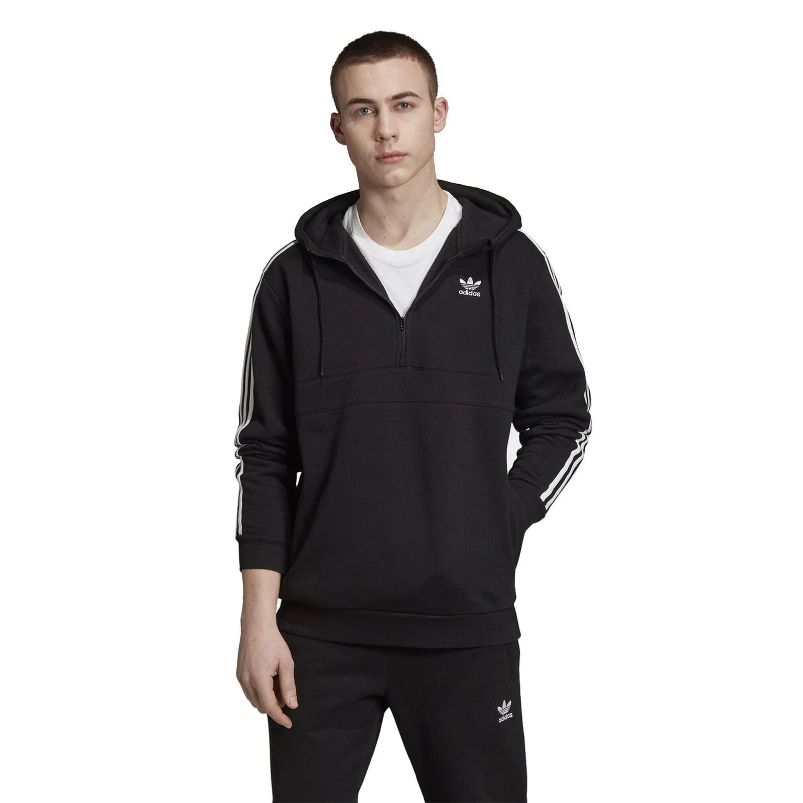 adidas Originals 3-Stripes Half Zip Hoodie - Black - Image 3