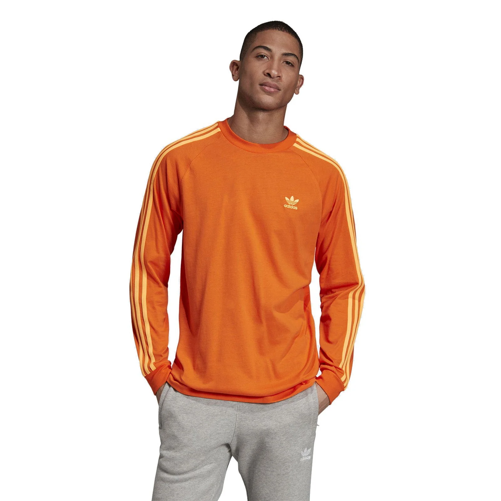 adidas Originals 3-Stripes Long Sleeve T Shirt - Orange - Image 3