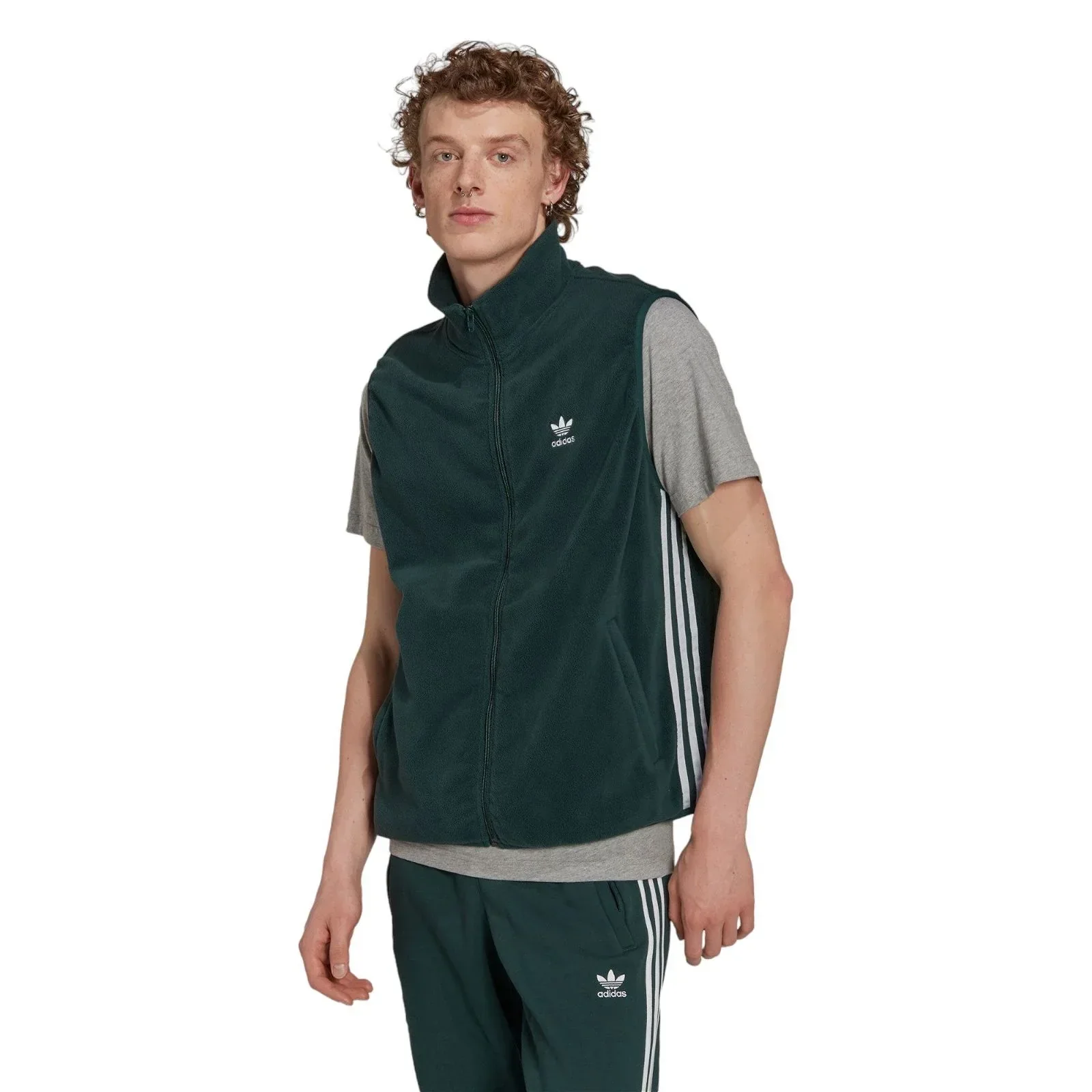 adidas Originals Adicolor 3-Stripes Fleece Gilet - Green - Image 2