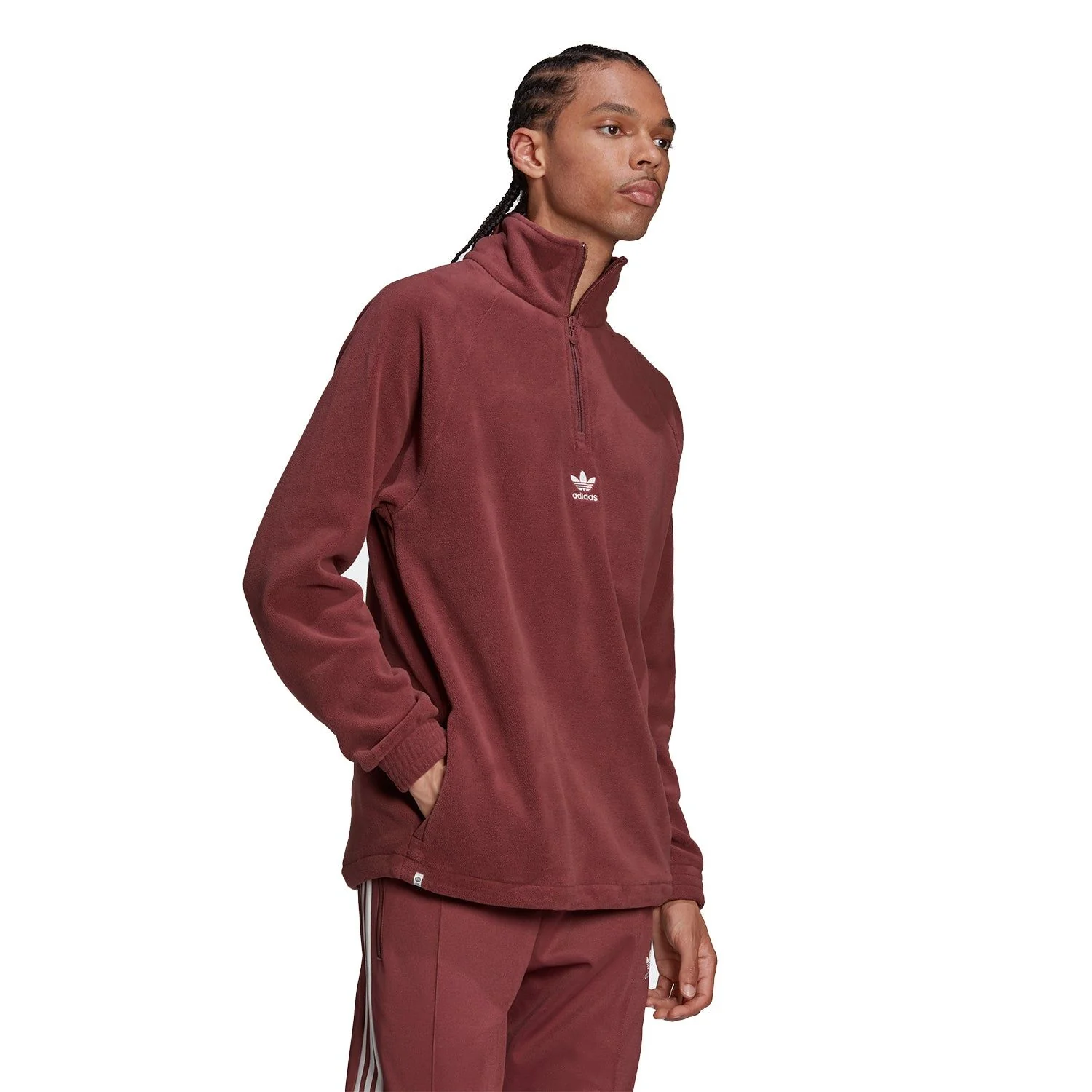 adidas Originals Adicolor Classics Teddy Fleece Half-Zip Jacket - Crimson - Image 3
