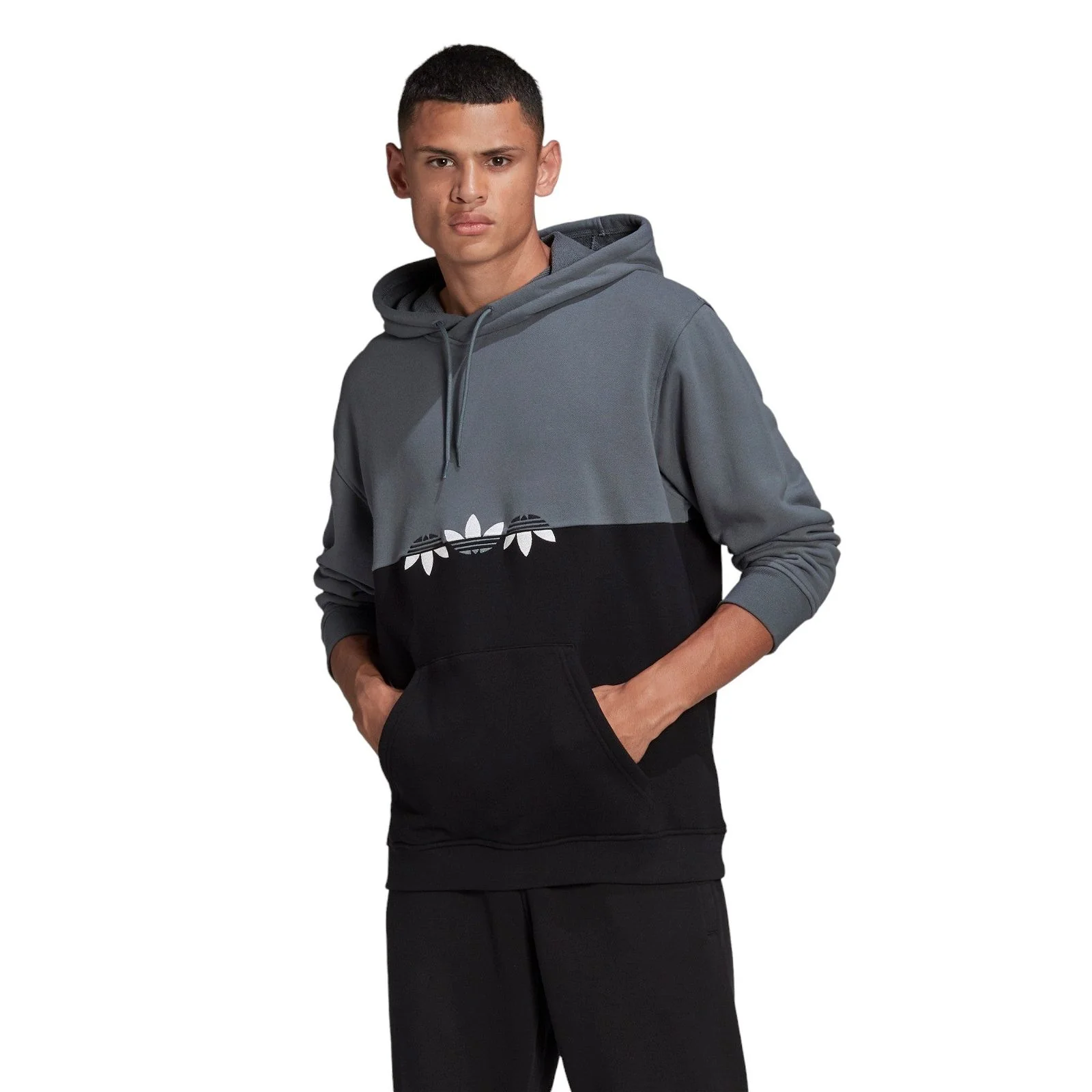 adidas Originals Adicolor Sliced Trefoil Hoodie - Black / Blue Oxide - Image 2