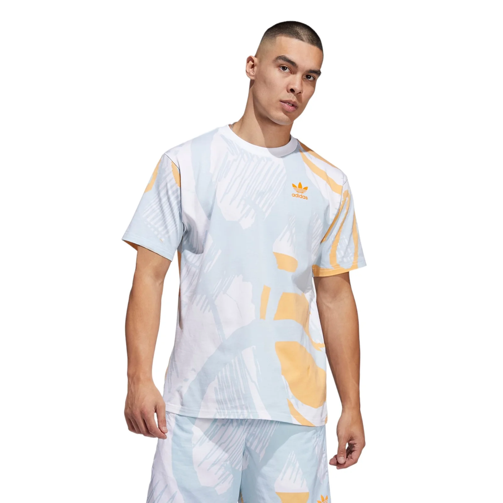 adidas Originals Adiplay Allover Print Short Sleeve Tee - Multi White / Orange Rush - Image 2