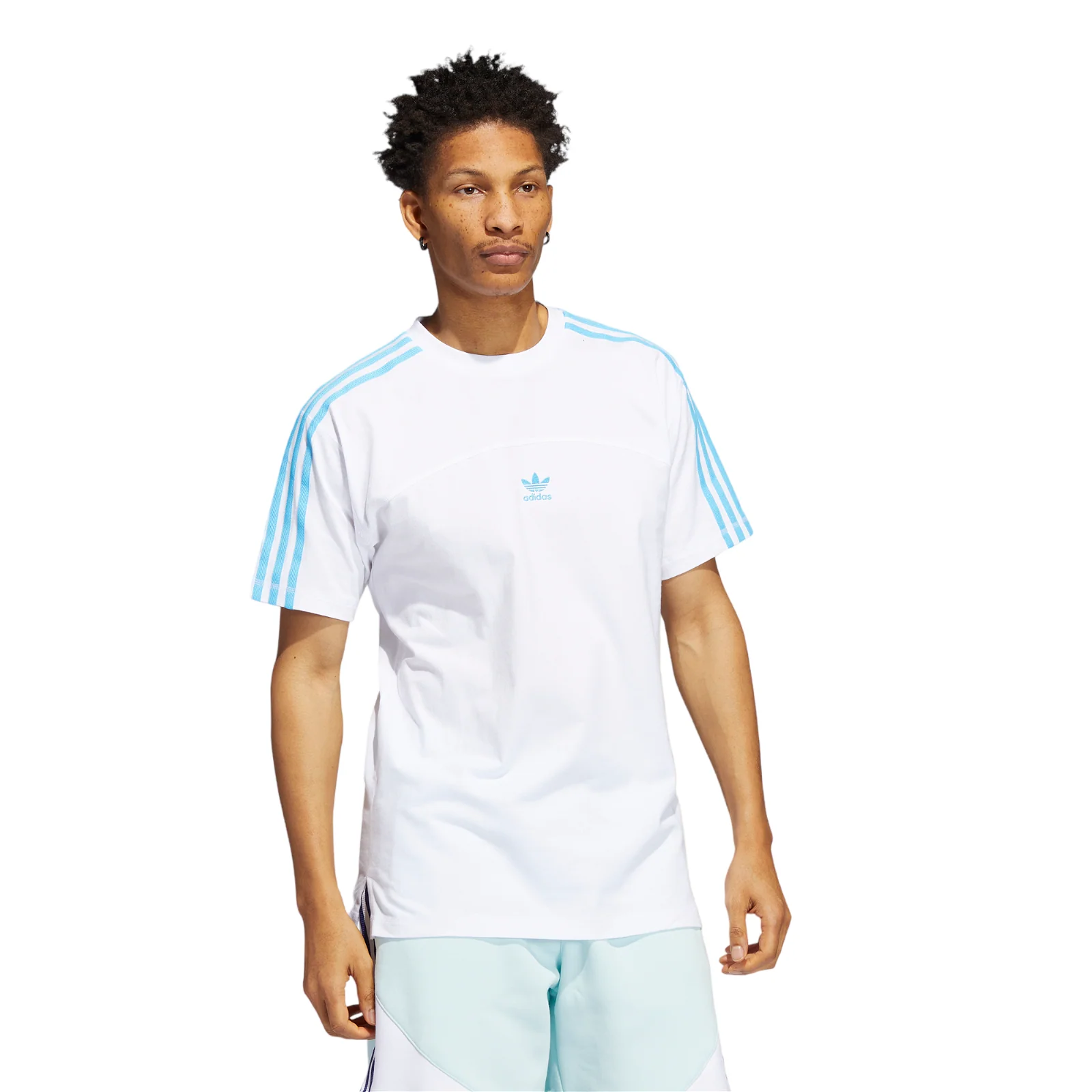 adidas Originals Blocked 3-Stripes Tee - Sky Rush / White - Image 4