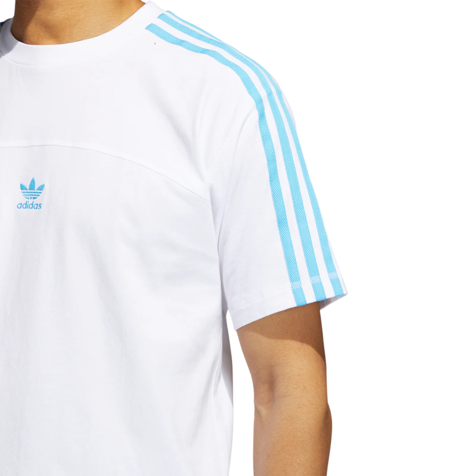 adidas Originals Blocked 3-Stripes Tee - Sky Rush / White - Image 5