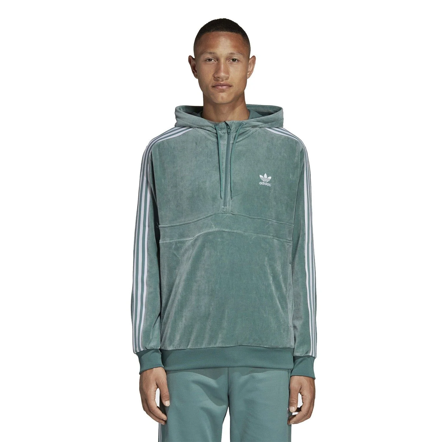 adidas Originals Cozy Half Zip Velour Hoodie - Vapour Steel - Image 3