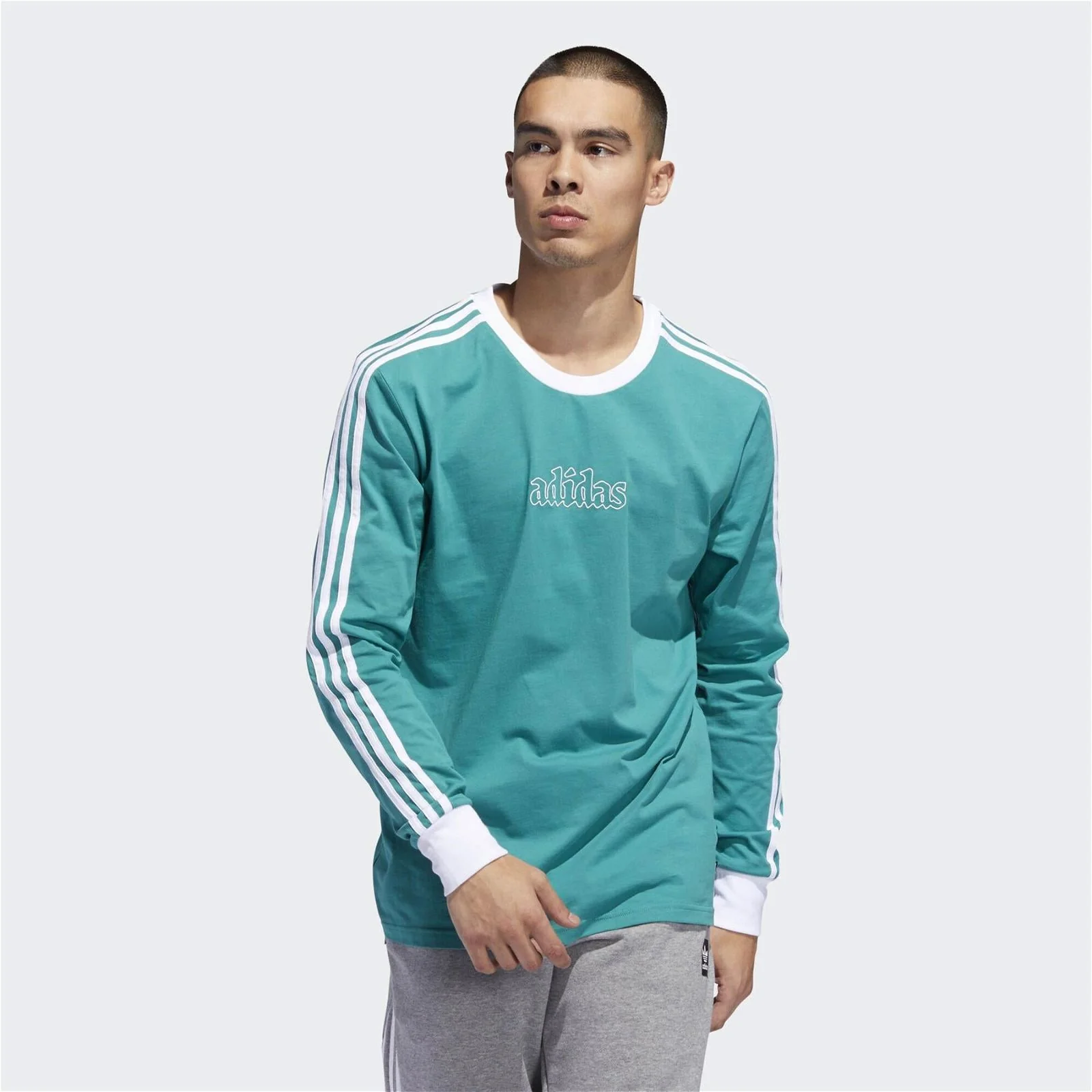 adidas Originals Creston Long Sleeved T Shirt - Green - Image 3