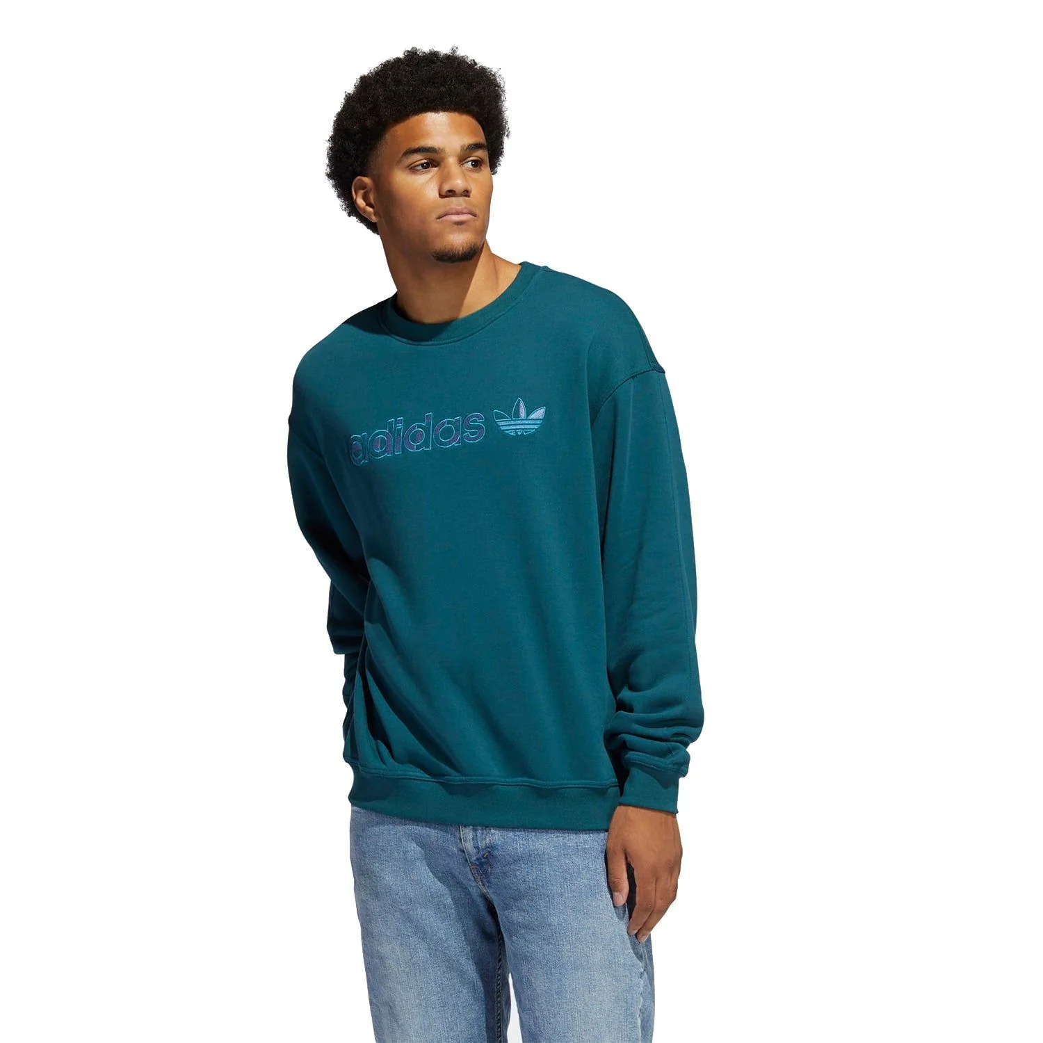 adidas Originals Embroidered Crew Sweatshirt - Green - Image 2
