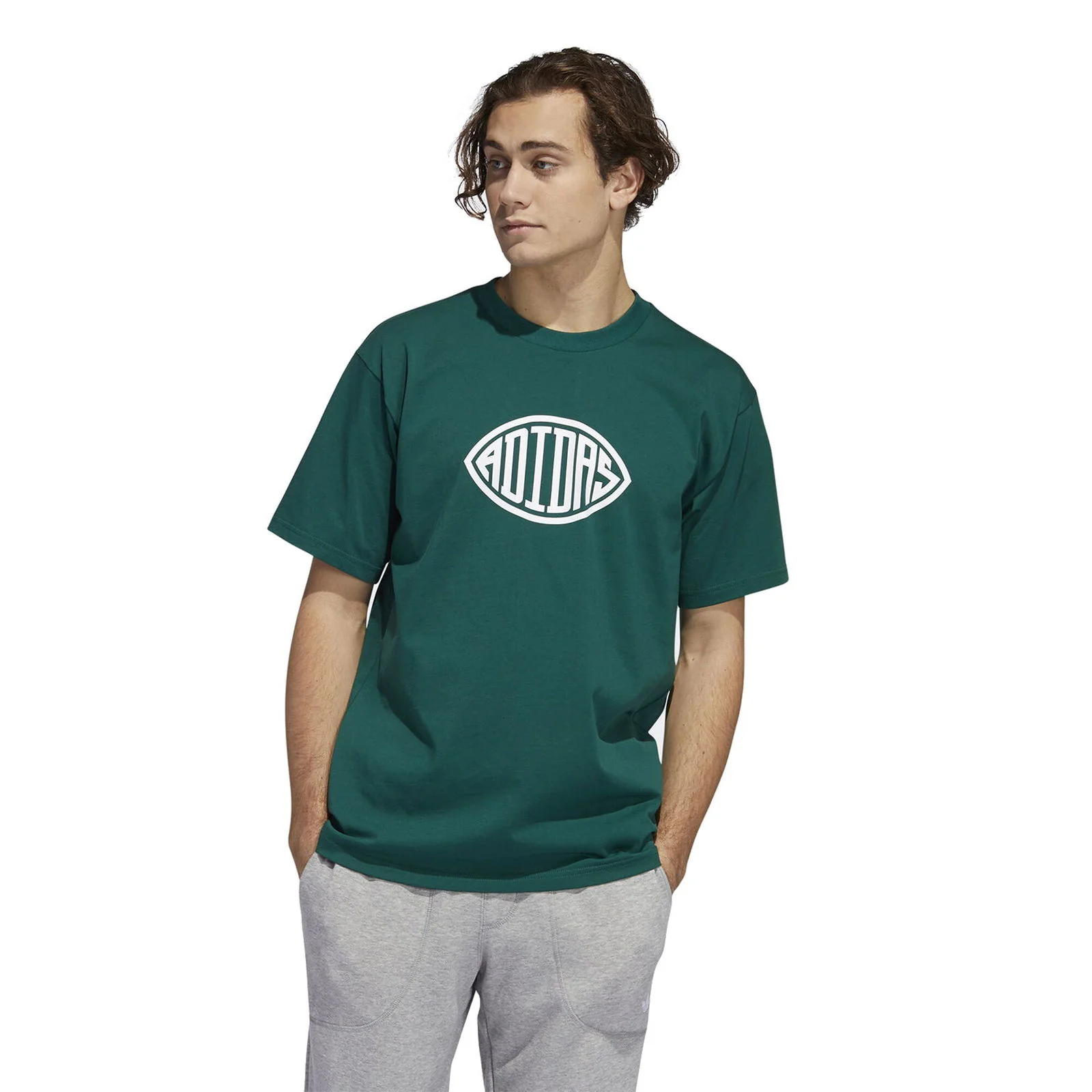 adidas Originals Football Logo T Shirt - Green - Image 3