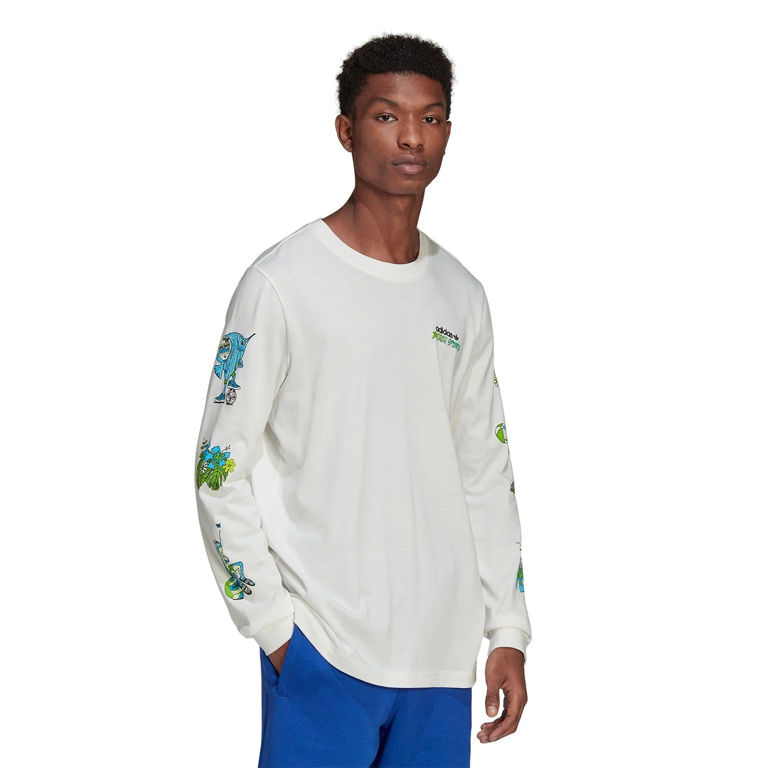 adidas Originals Graphic Stoked Fish Long Sleeve T-Shirt - White - Image 4