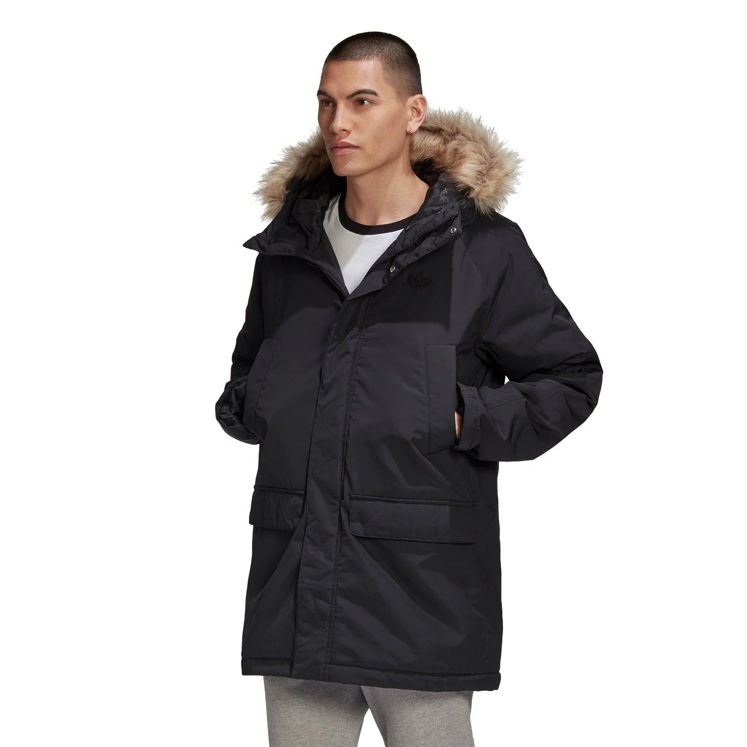 adidas Originals Long Fur Parka Coat - Black - Image 3