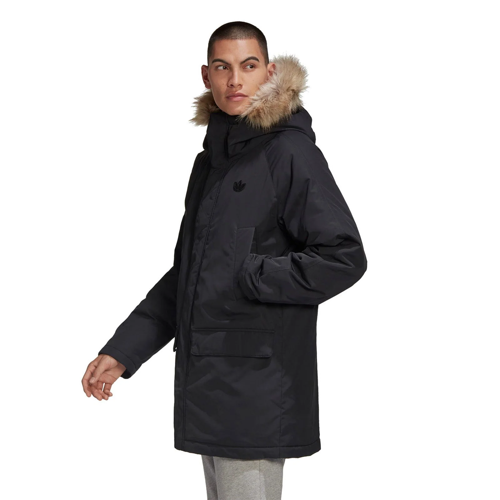 adidas Originals Long Fur Parka Coat - Black - Image 4