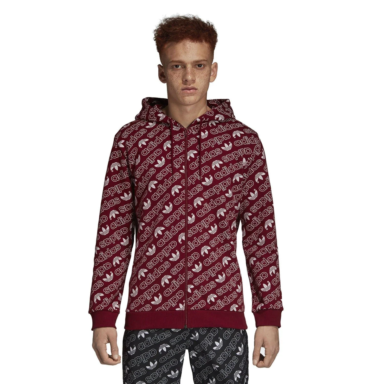 adidas Originals Monogram Full Zip Hoodie - Burgundy - Image 3