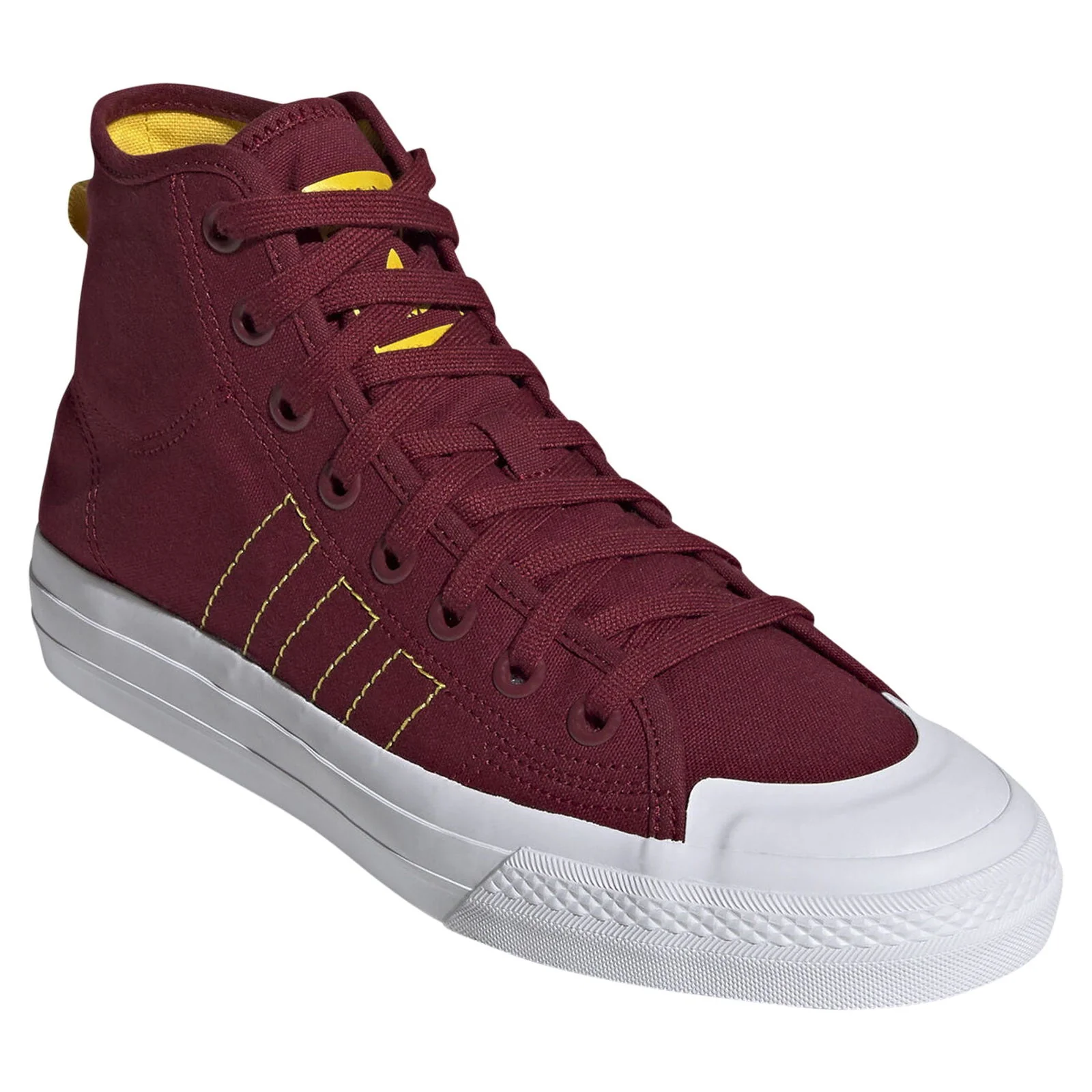 adidas Originals Nizza Hi RF Shoes - Burgundy/Yellow - Image 2